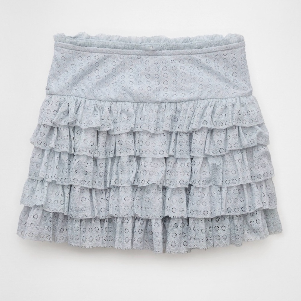 AE High Waisted Ruffle Light Blue Mini Skort - Picture 10 of 14